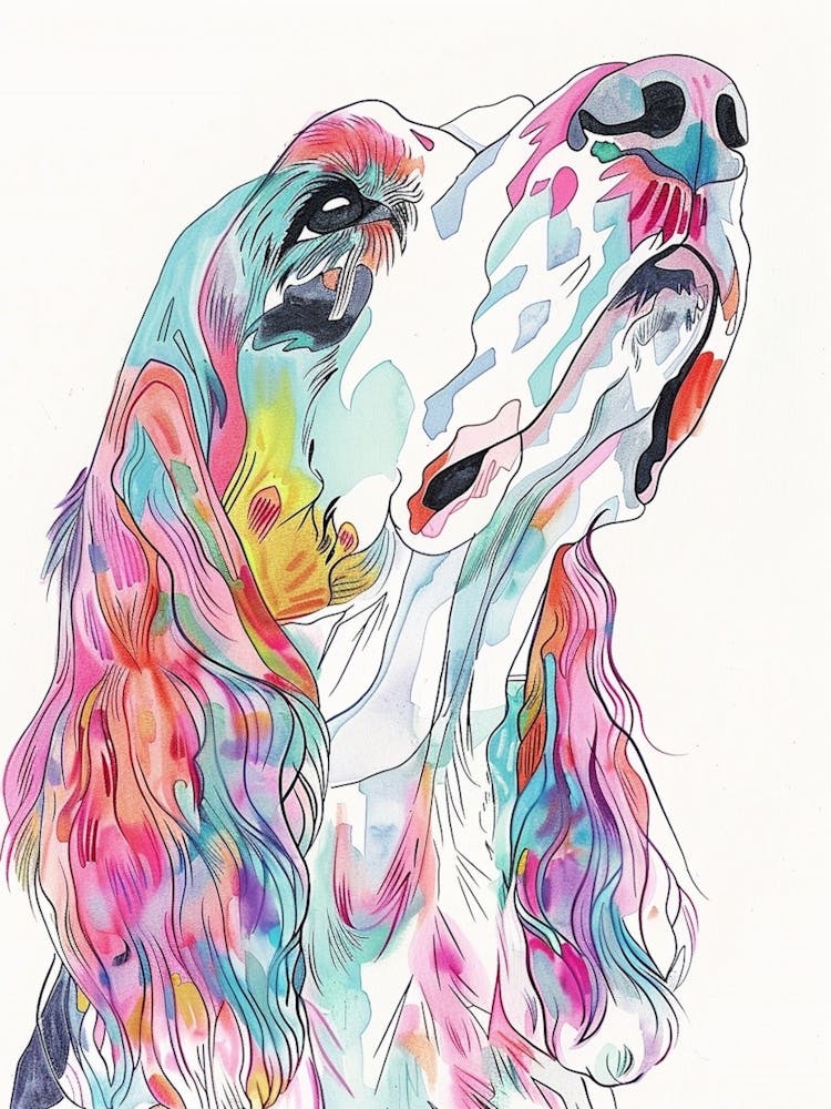 Pastel Watercolour Irish Setter Dog Line Illustration 3