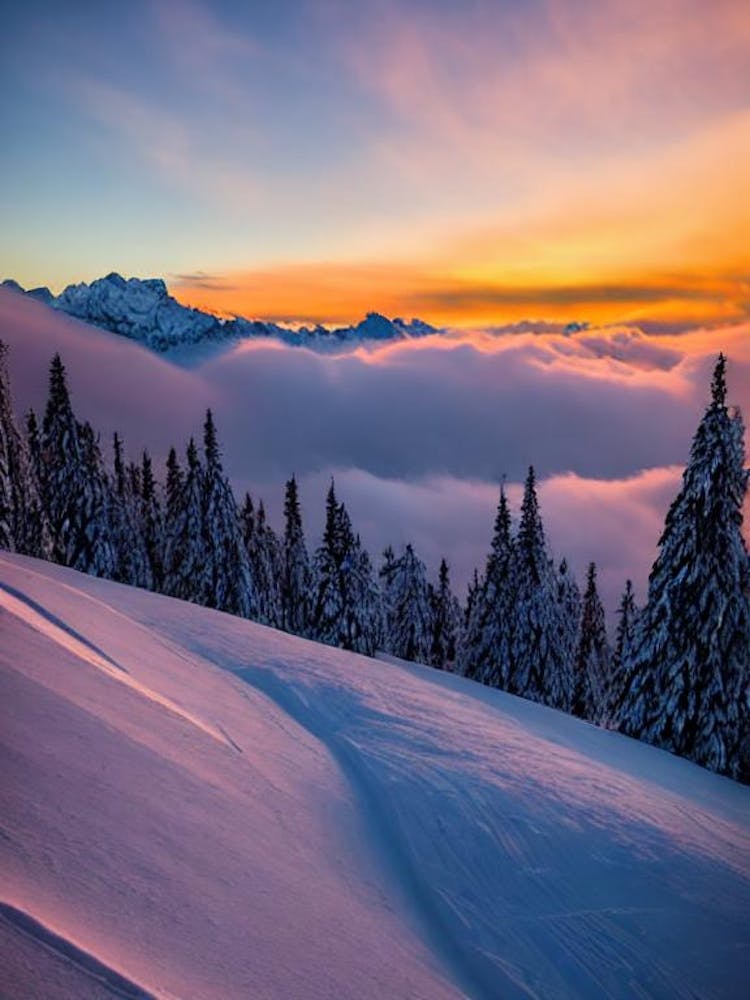 Chamonix, France Sunrise Skiing Poster