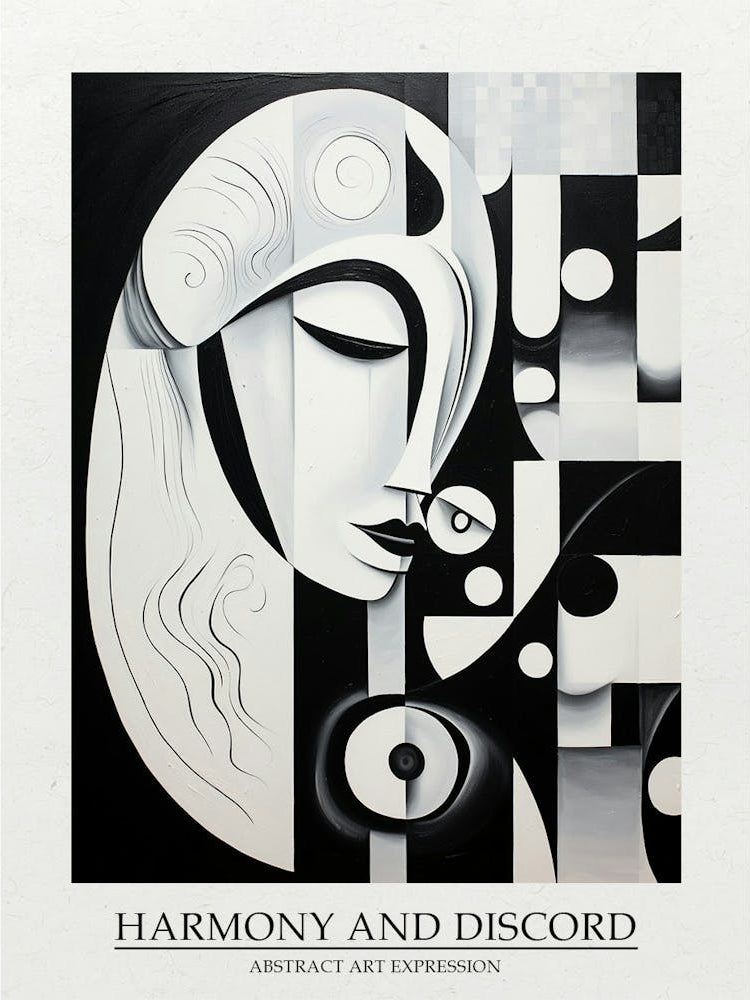 Harmony And Discord Abstract Black And White 8 Poster