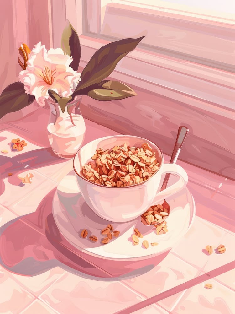 Pink Breakfast Food Granola Bowl 1
