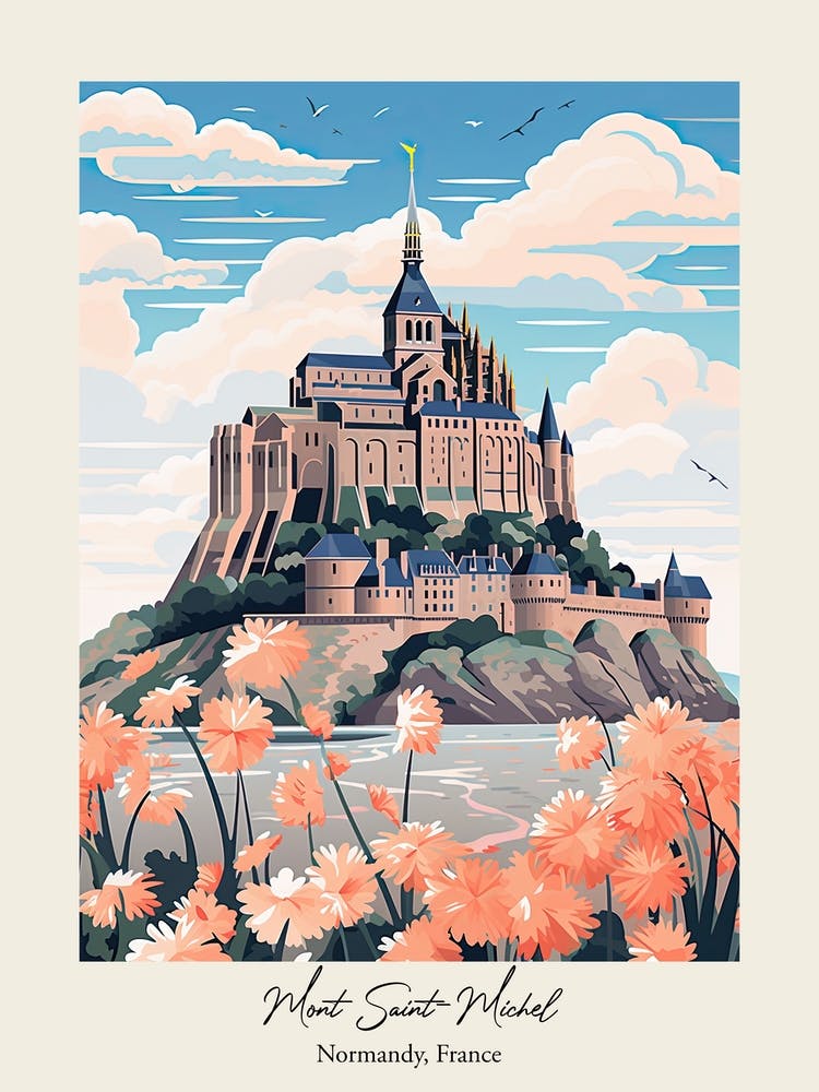 Mont Saint Michel   Normandy, France   Cute Botanical Illustration Travel 2 Poster