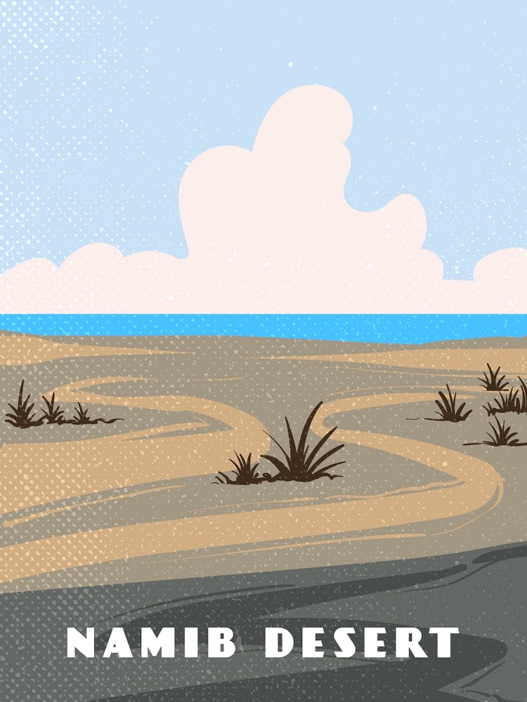 Namib desert. Namibia, South Africa, Angola — Retro travel minimalist poster