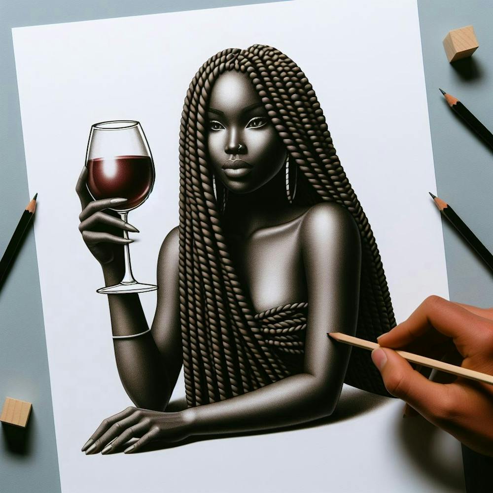 Femme noire avec un verre de vin