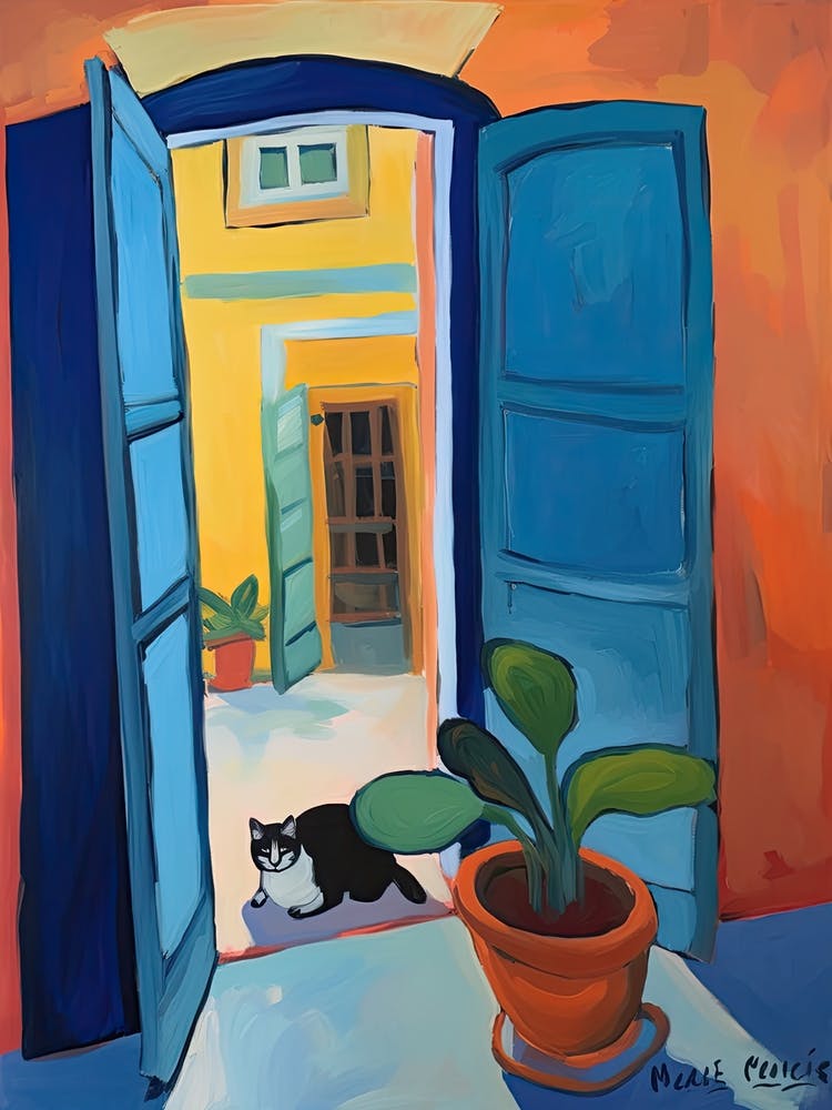 Open Window With Cat Matisse Style Collioure 1
