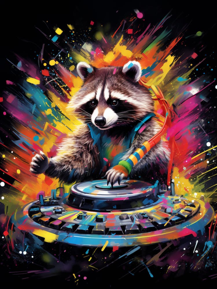 DJ Waschbär dreht an DJ-Decks – Lebhafter Farbspritzer 2