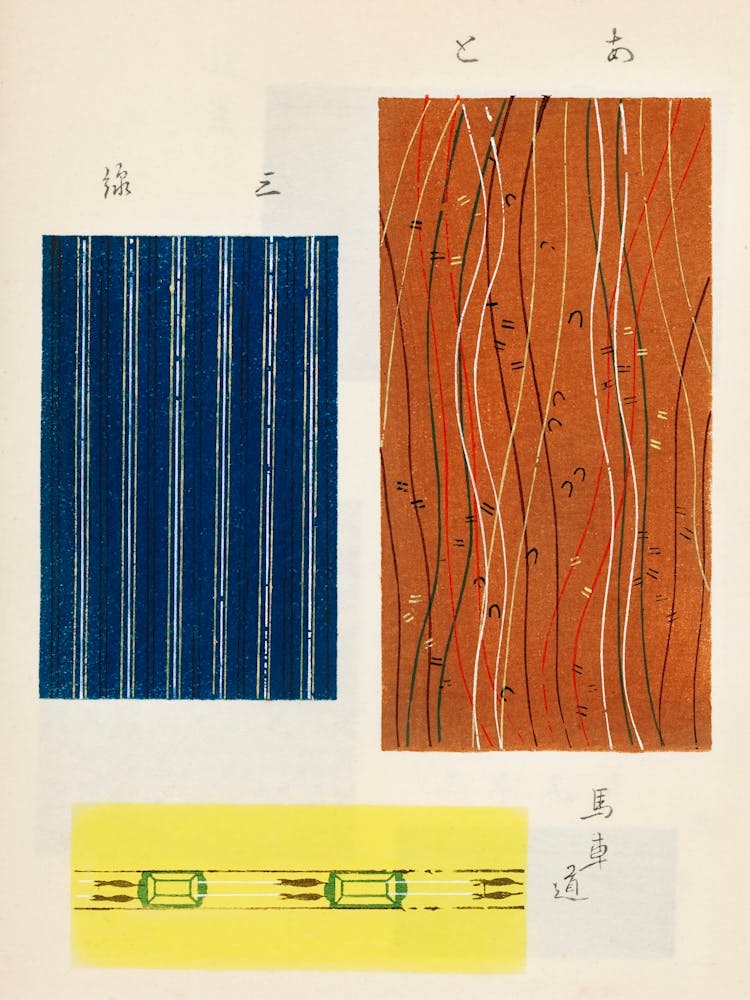 Vintage Ukiyo-e Estampe sur bois de Textile Japonais, Shima Shima, Furuya Korin (263)