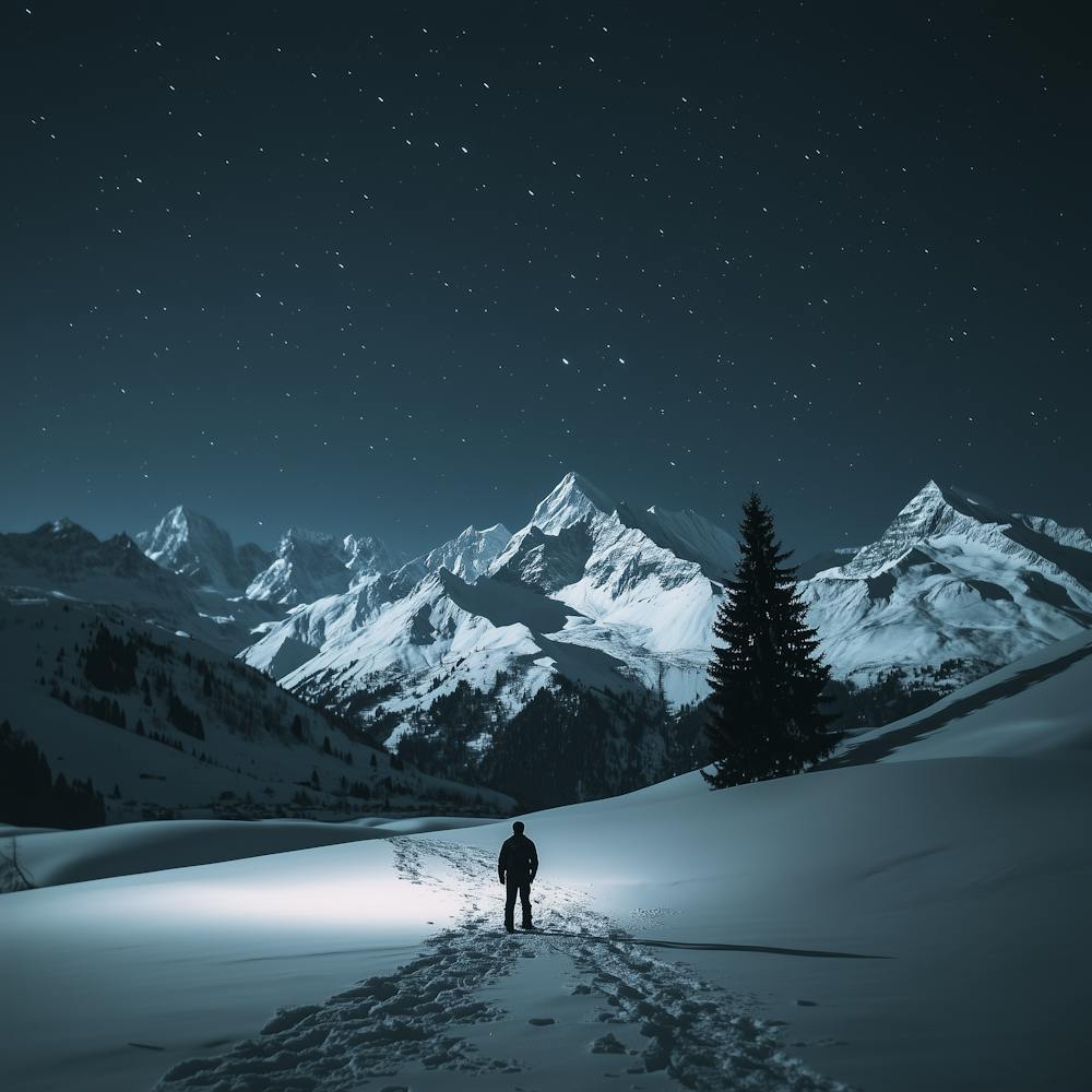Man In The Snow At Night