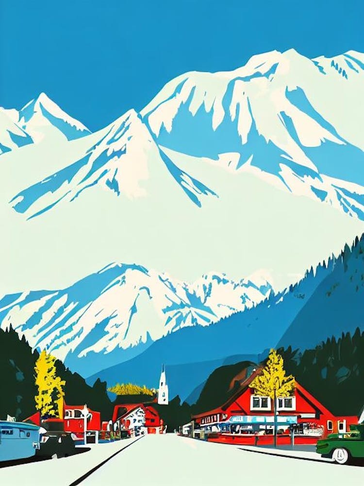 Garmisch Partenkirchen, Germany Midcentury Vintage Skiing Poster