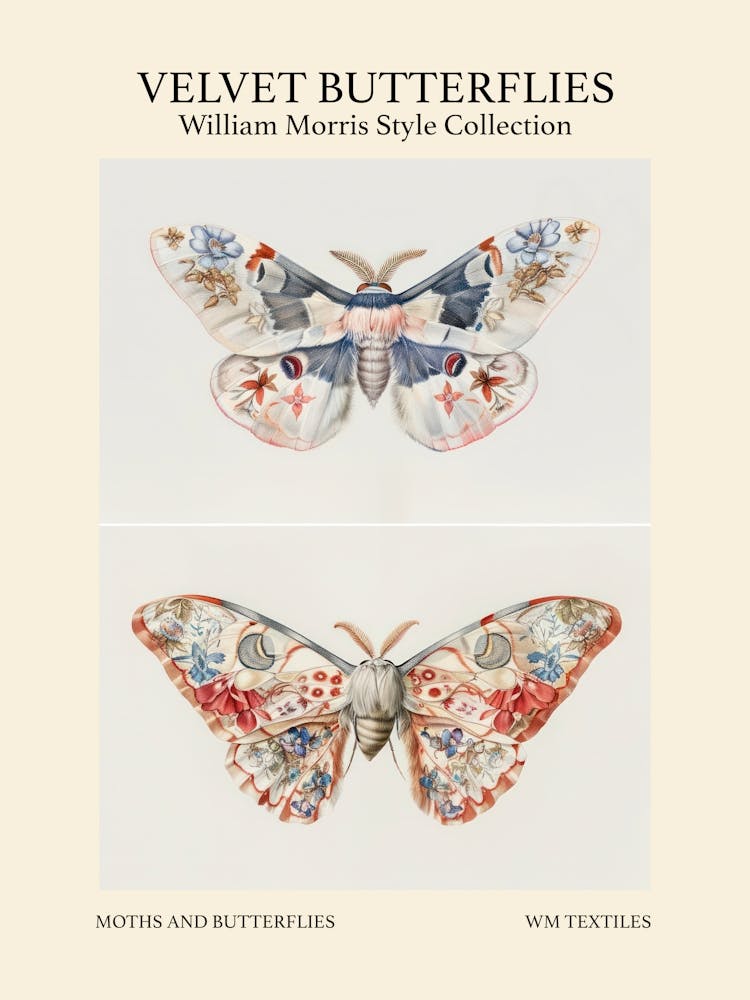 Velvet Butterflies Collection Moths And Butterflies William Morris Style 6