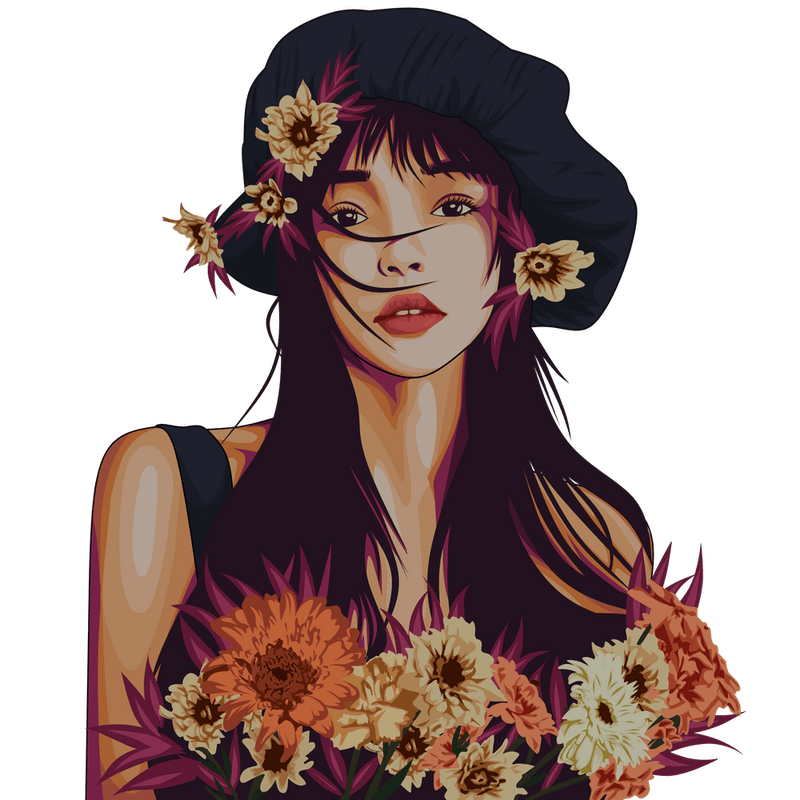 Asian Girl With Flowers