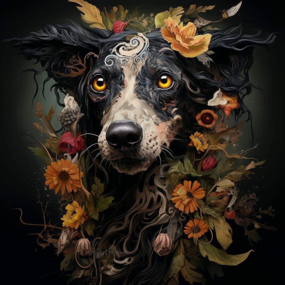 Dog With Flowers 1