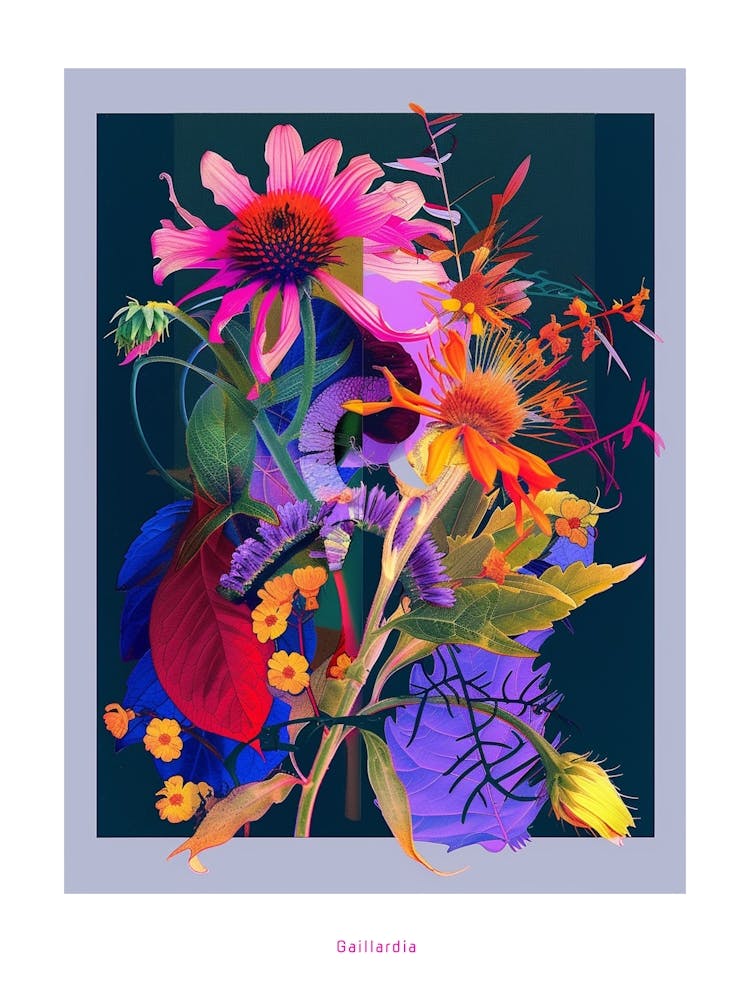 Gaillardia 3 Neon Flower Collage Poster