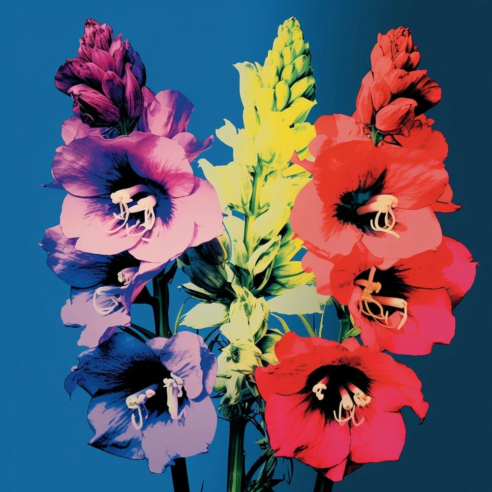 Andy Warhol Style Pop Art Flowers Delphinium 1 Square