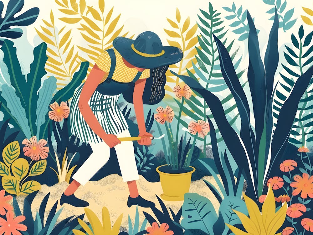 Illustration Of A Woman Gardening