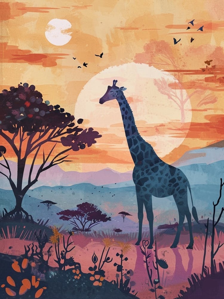 Giraffes By The Tress Illustration 7