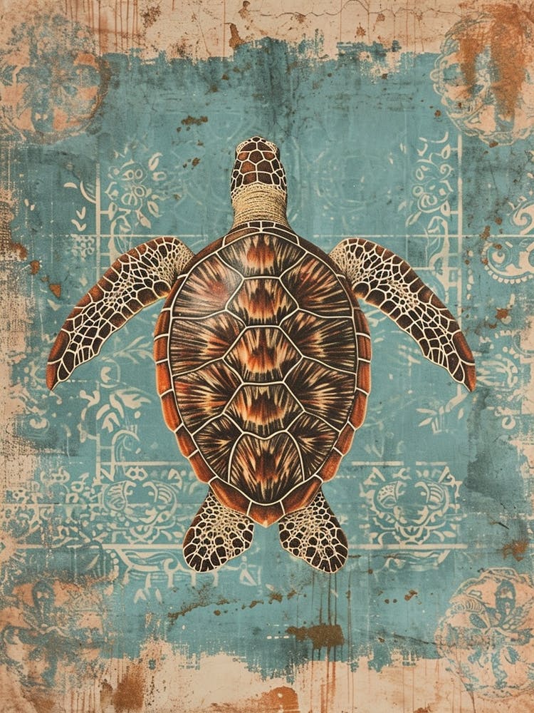 Chalk Blue & Brown Sea Turtle Collage 2