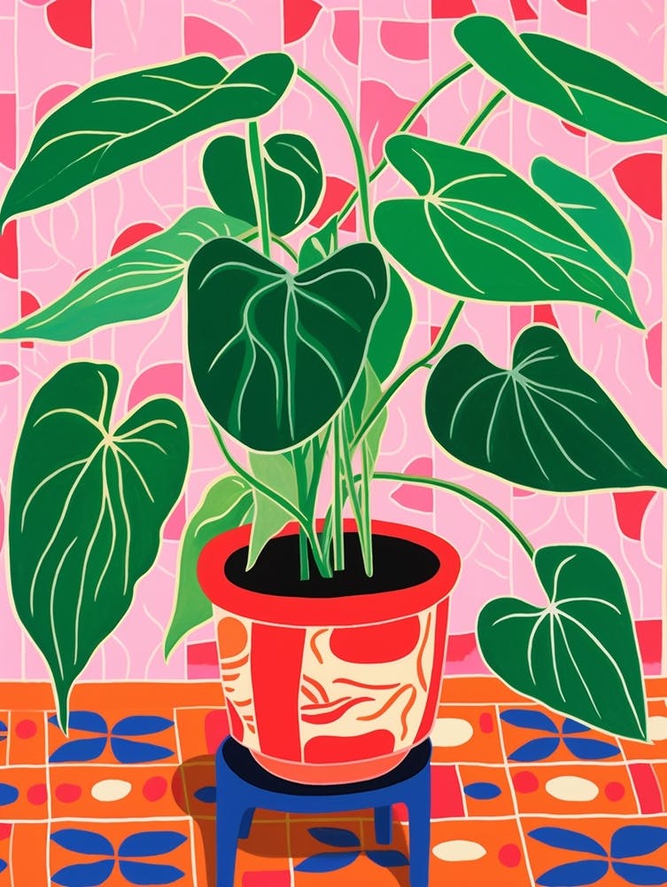Pink And Red Plant Illustration Philodendron 1