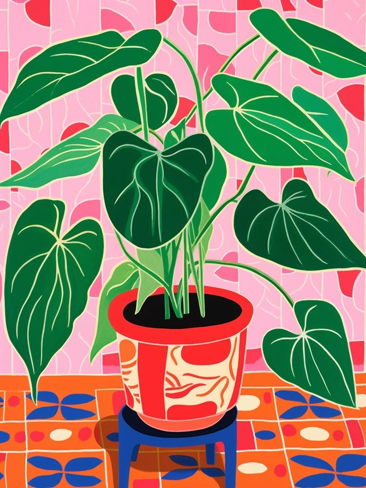 Pink And Red Plant Illustration Philodendron 1