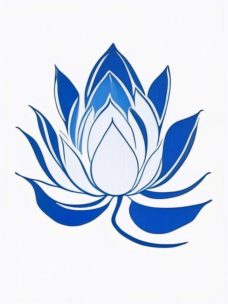 Lotus Flower Symbol Blue And White Line Drawing