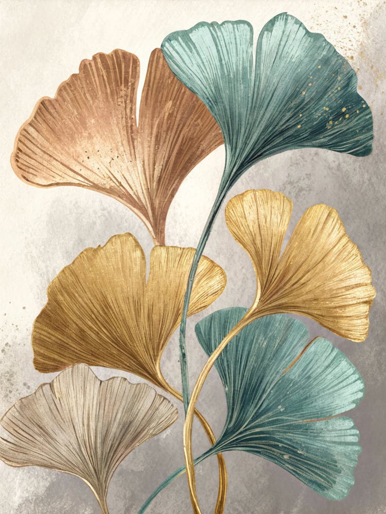 Oil Painting Style Ginkgo Leaf Fan Shapes In Soft