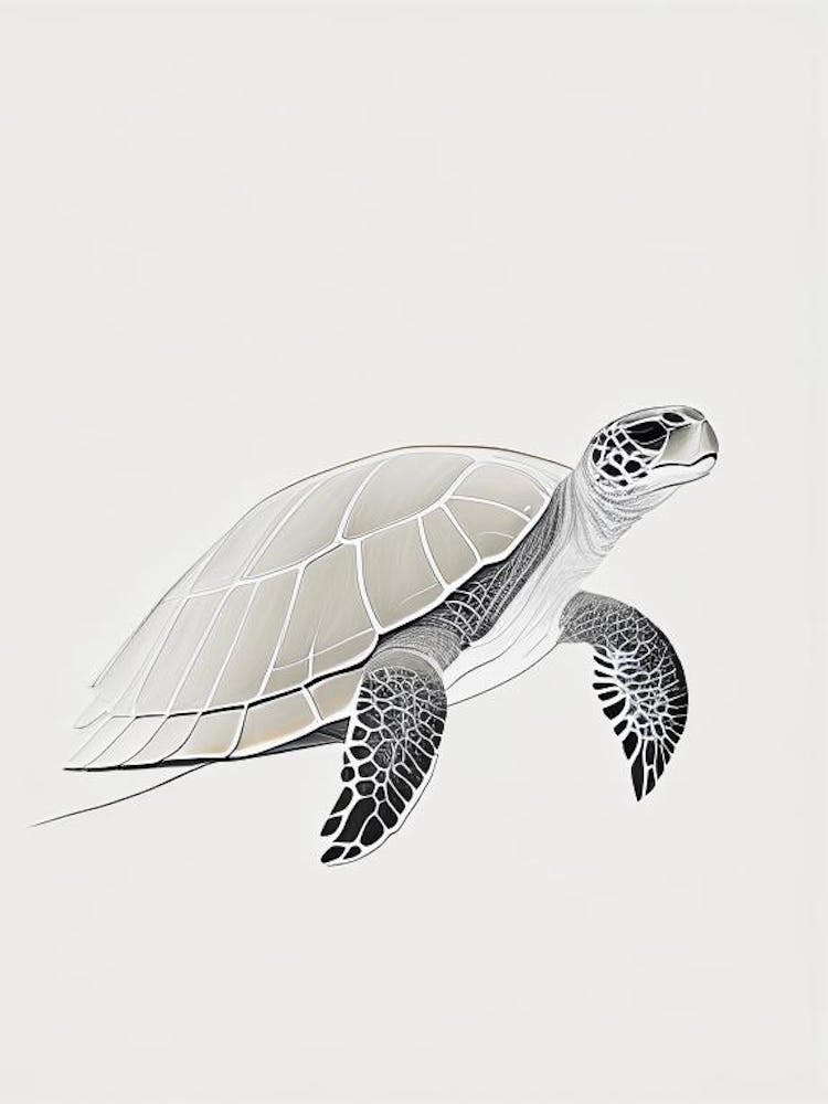 Hawksbill Sea Turtle (Eretmochelys Imbricata), Sea Turtle Minimal Line Drawing 1