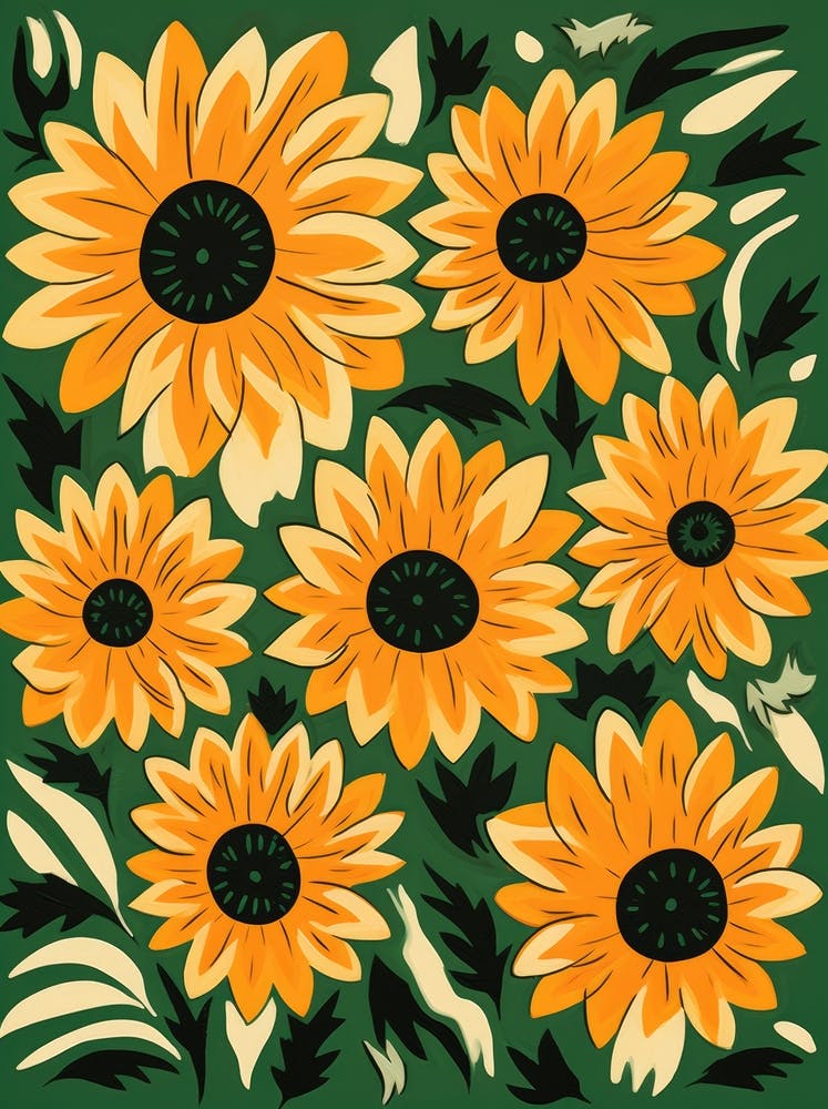 Sunflowers On Green Background