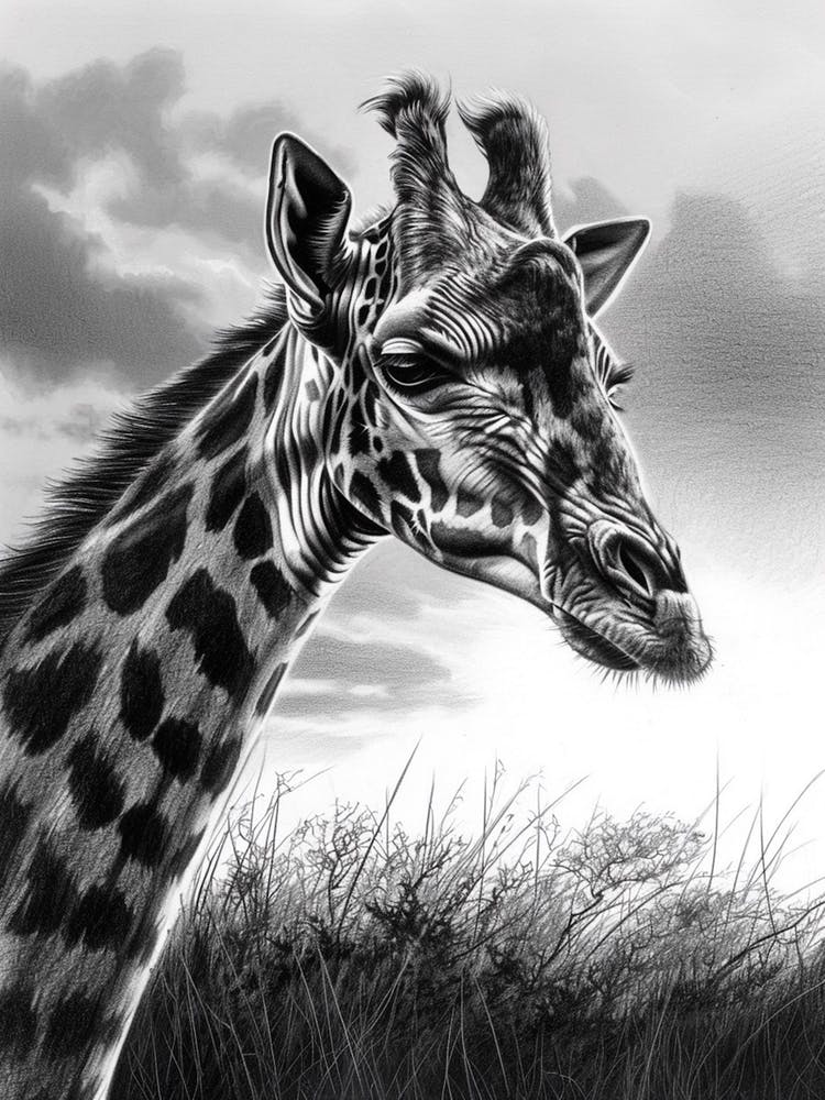 Giraffe In The Grass Pencil Drawing 11