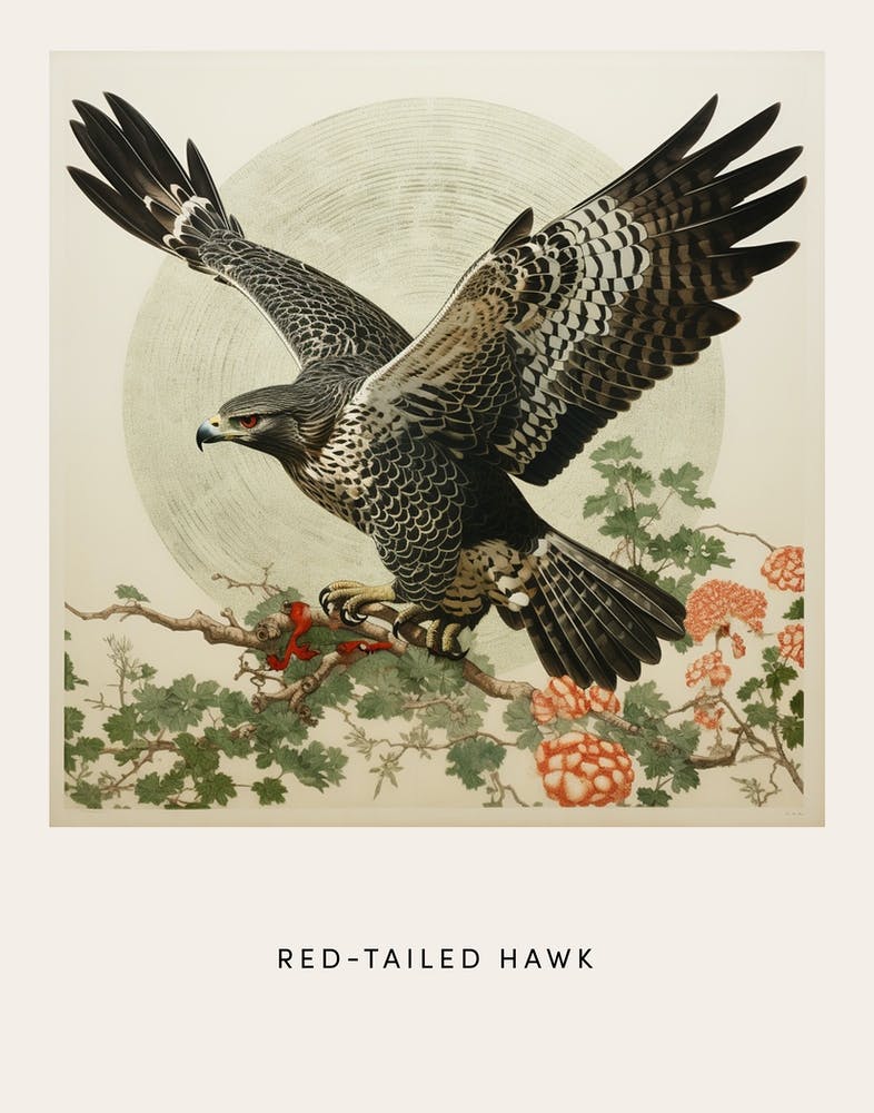Ohara Koson Inspired Bird Painting Red Tailed Hawk 2 Poster