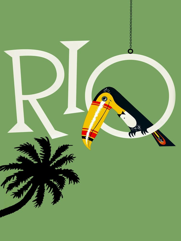 Rio, Brazil, Toucan And A Palm Tree