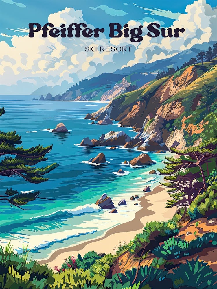 Pfeiffer Big Sur State Park River Travel Illustration