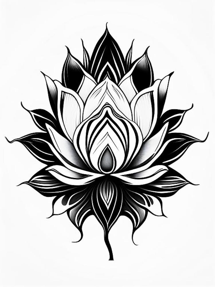 Lotus Flower, Symbol, Third Eye Simple Black & White Illustration 1