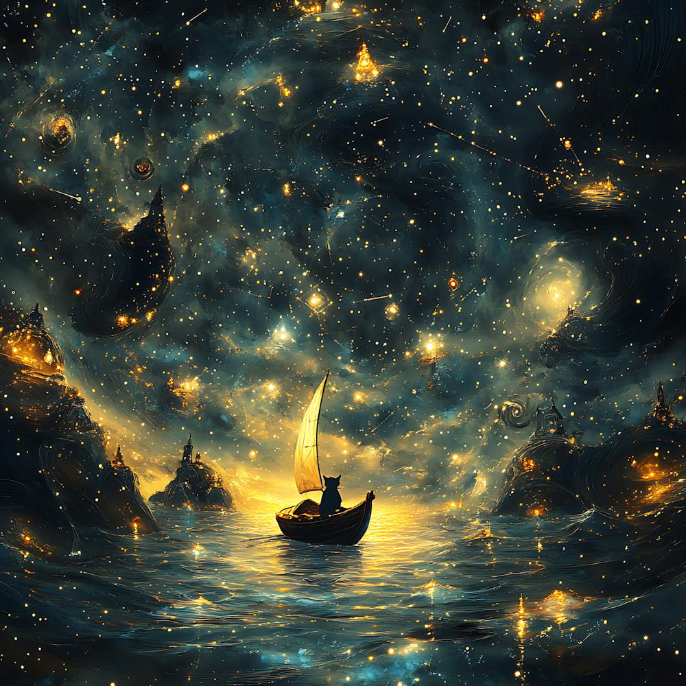 Cat Sailing Starry Sea Fantasy 11