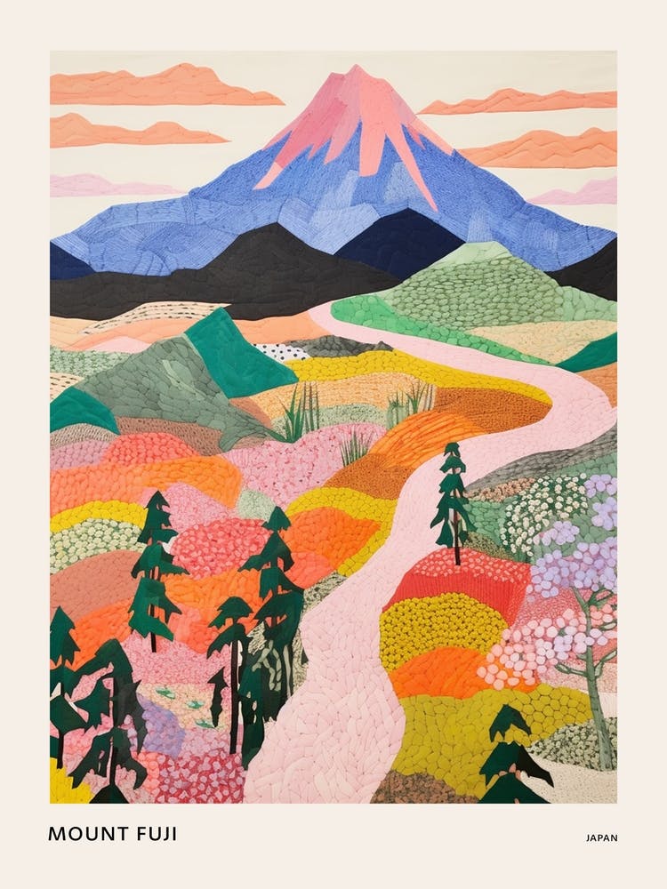 Mount Fuji Japan 5 Colourful Mountain Illustration Poster