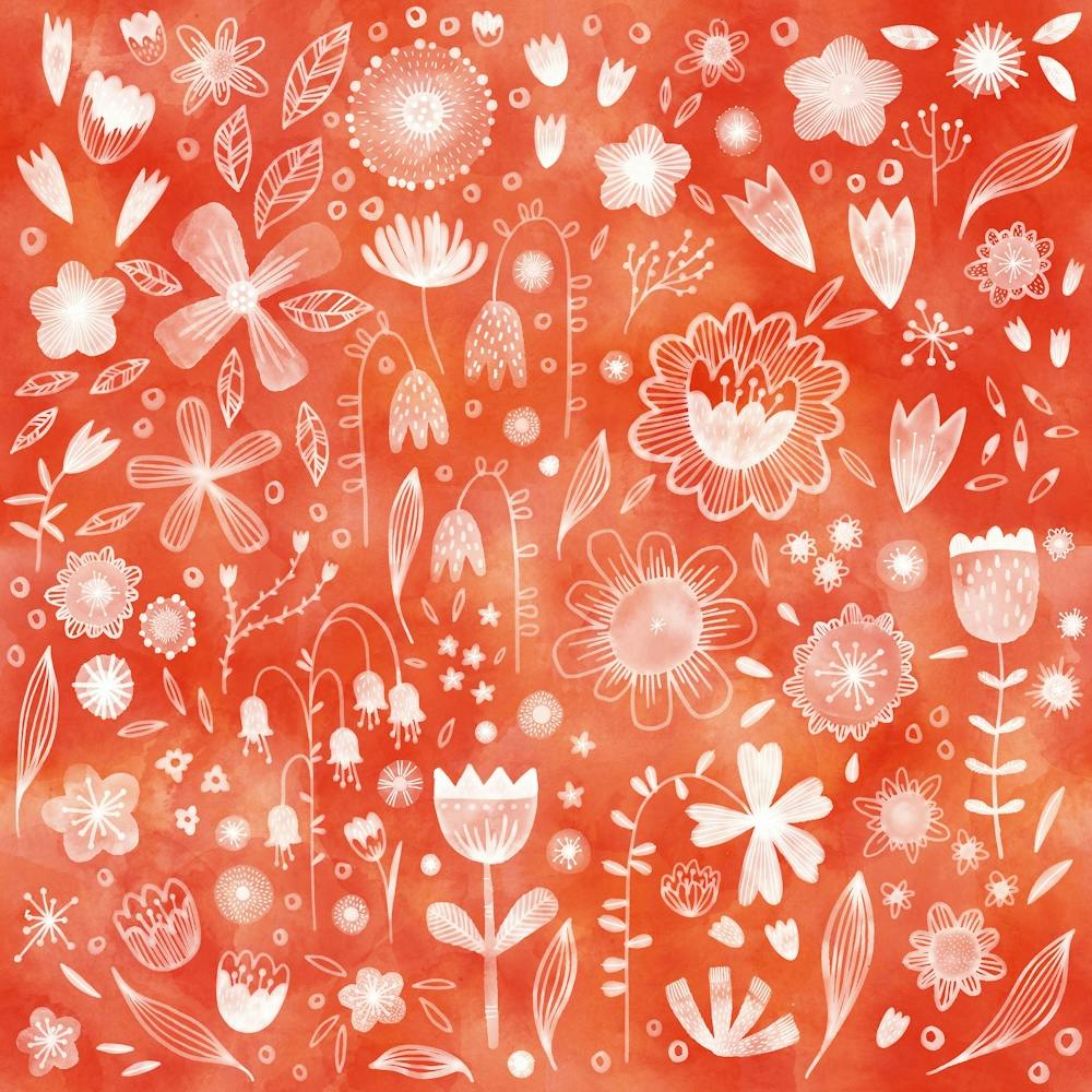 Flowers On A Coral Orange Background
