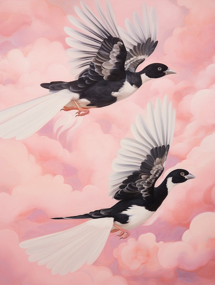 Pink Ethereal Bird Painting Magpie 3
