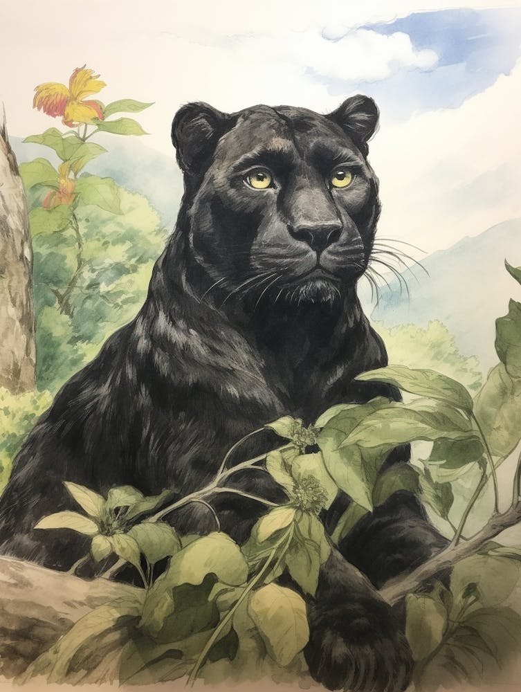 Storybook Animal Watercolour Panther 1