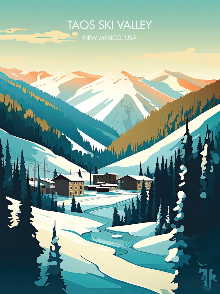 Poster Of Taos Ski Valley   New Mexico, Usa, Ski Resort Illustration 3