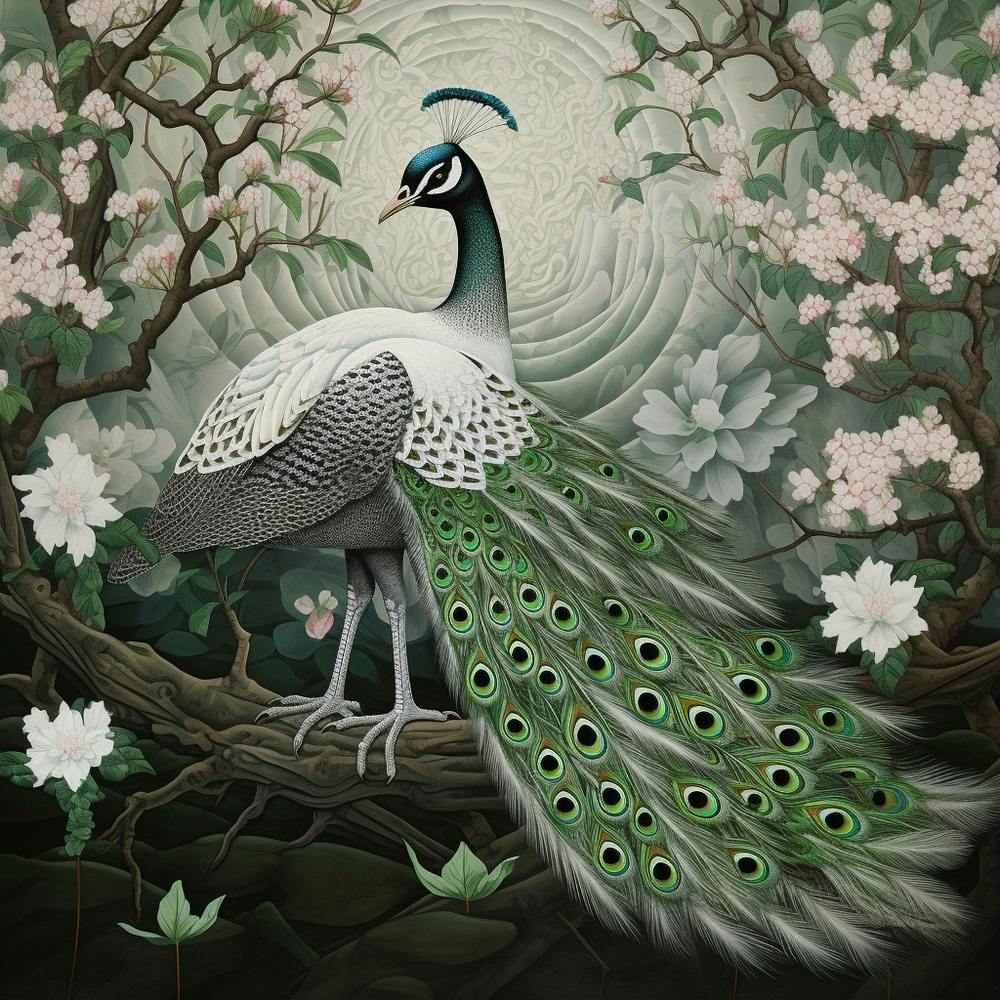 Ohara Koson Inspired Bird Painting Peacock 8 Square