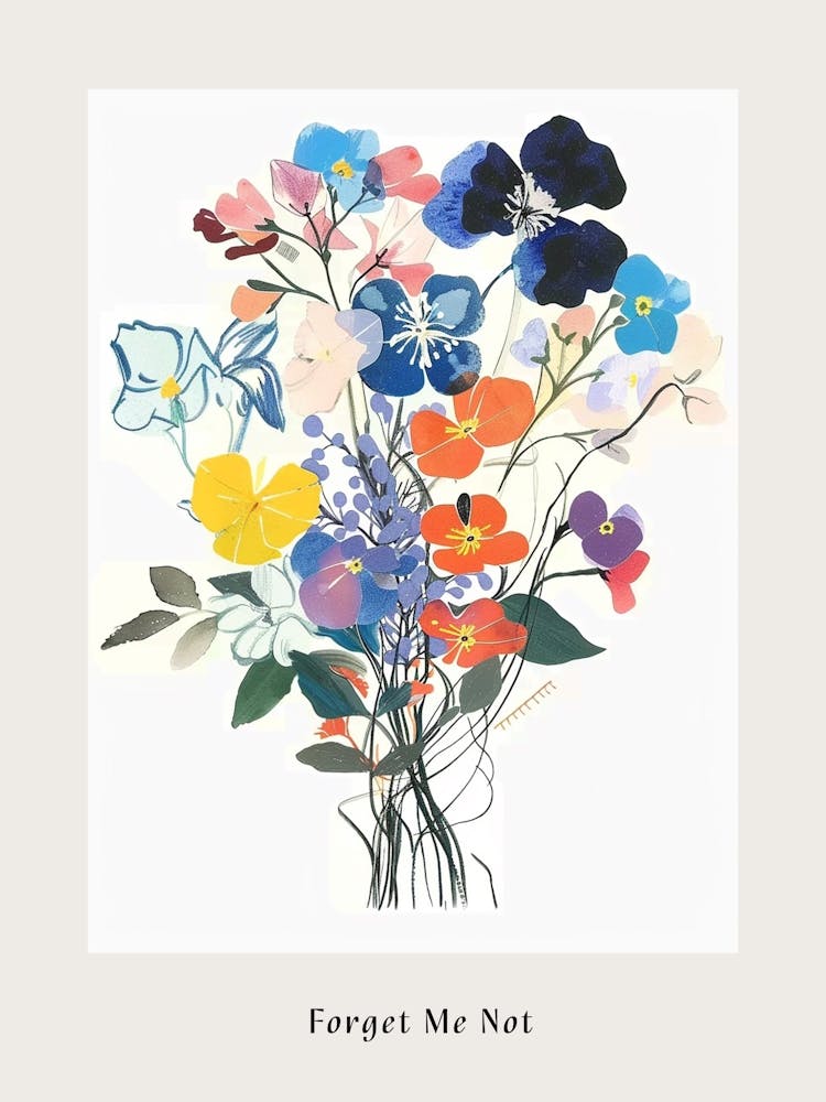 Forget Me Not 2 Collage Flower Bouquet Poster