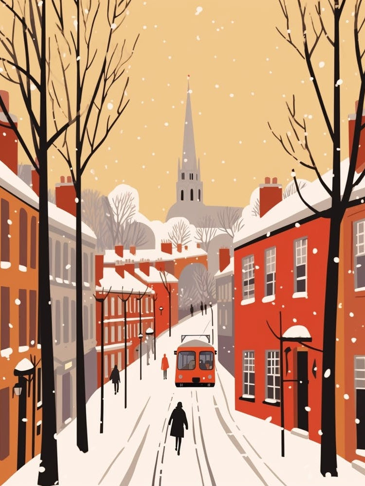 Retro Winter Illustration Durham United Kingdom 1