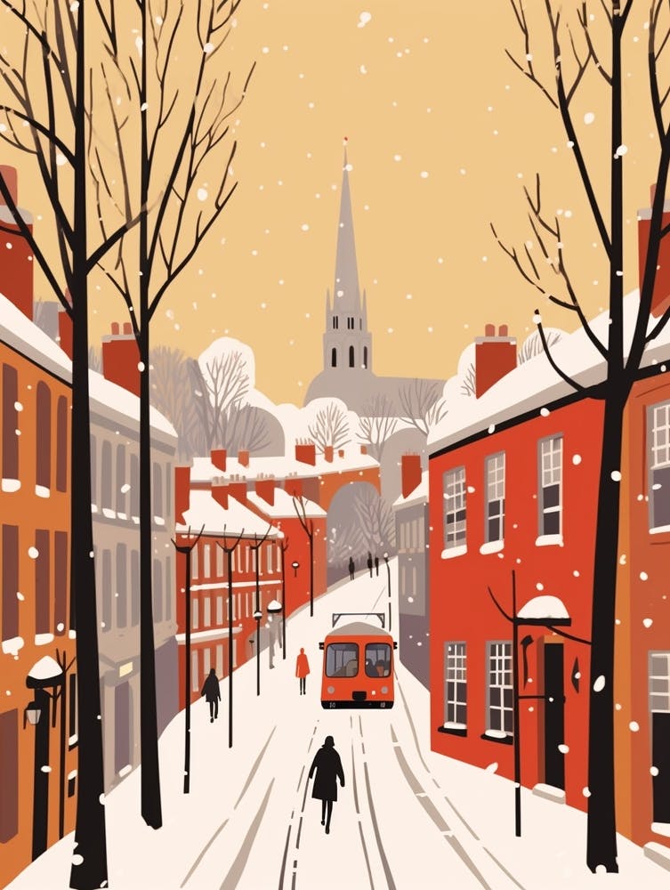 Retro Winter Illustration Durham United Kingdom 1