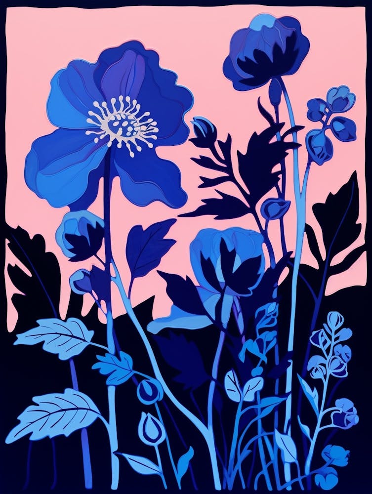 Blue Flower Illustration Aconitum 2