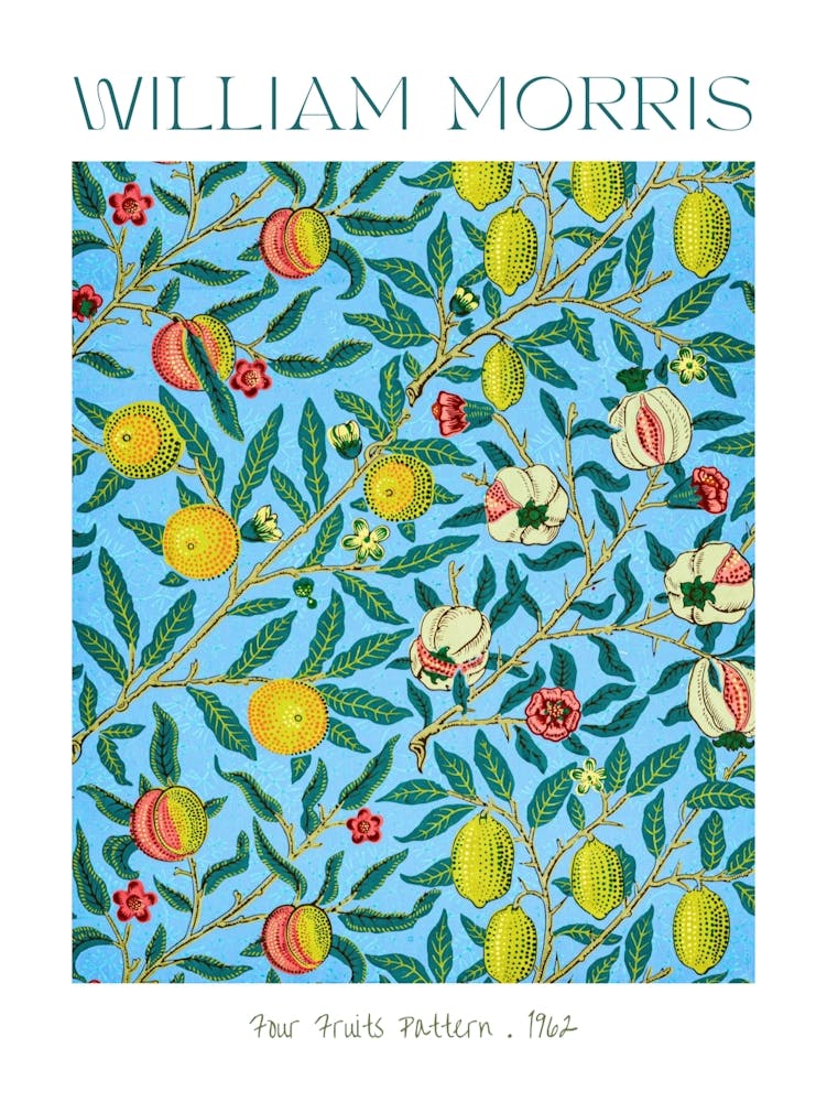 William Morris Four Fruits 1962 Cotton Fabric Exhibition HD Remastered Vibrant Poster Print for Feature Wall English Textile Artist