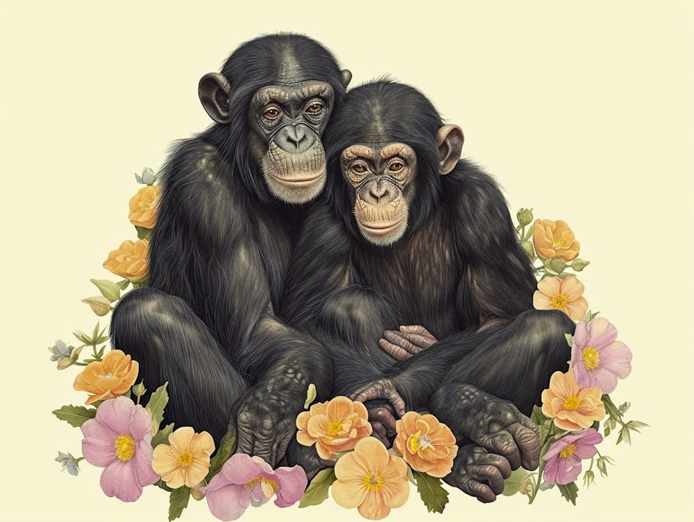 Floral Animal Illustration Bonobo 3