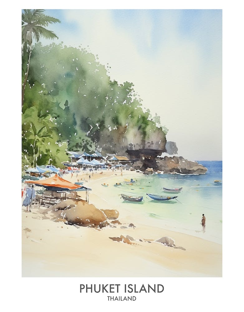 Phuket Island 3 Aquarell-Reiseposter