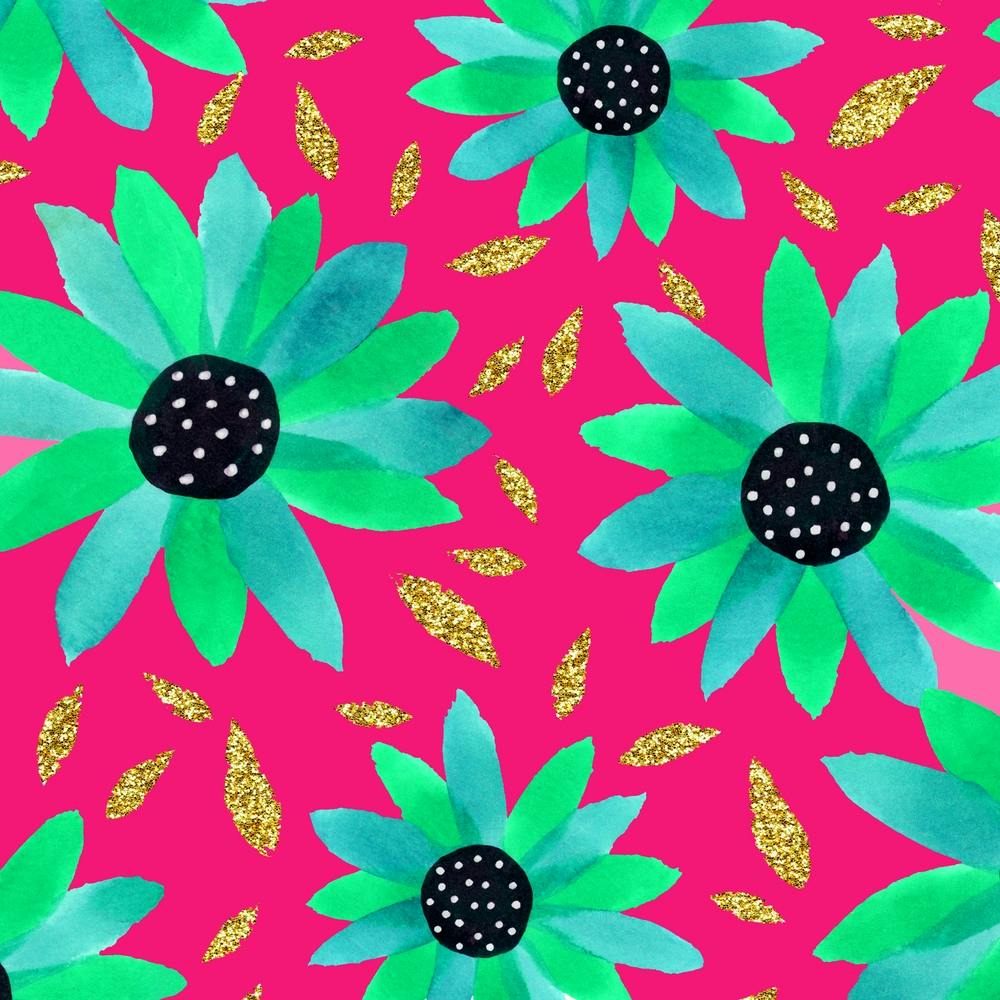 Turquoise Mint On Pink Gold Glitter Polka Dot Center