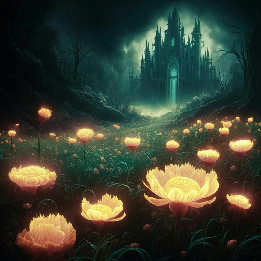 A Captivating Dark Fantasy Painting That Masterfully Combines The Charming Pixel Art Style With The Mesmerizing Glow Of Bioluminescent Creatures