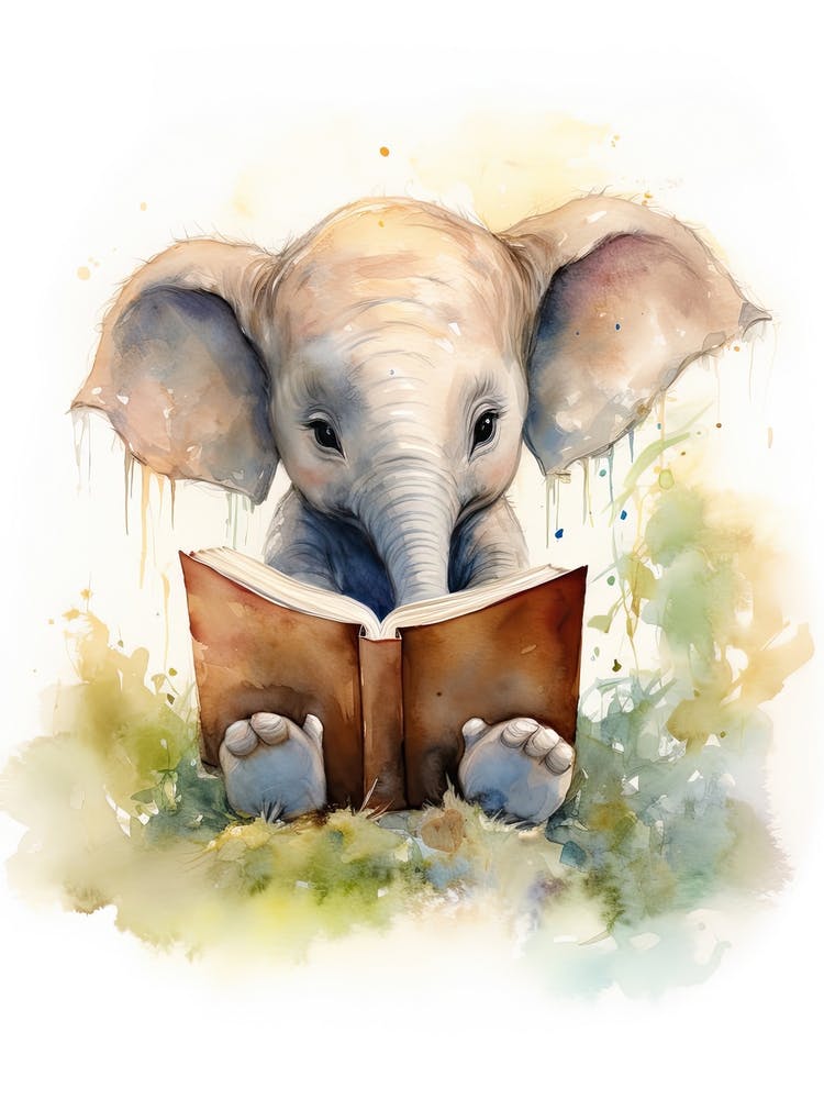 Elephant Painting Reading Watercolour 3