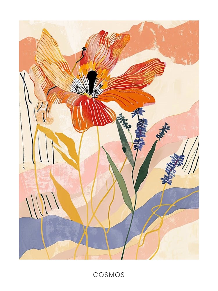 Farbenfrohes Blumen-Illustrationsposter Kosmos 1
