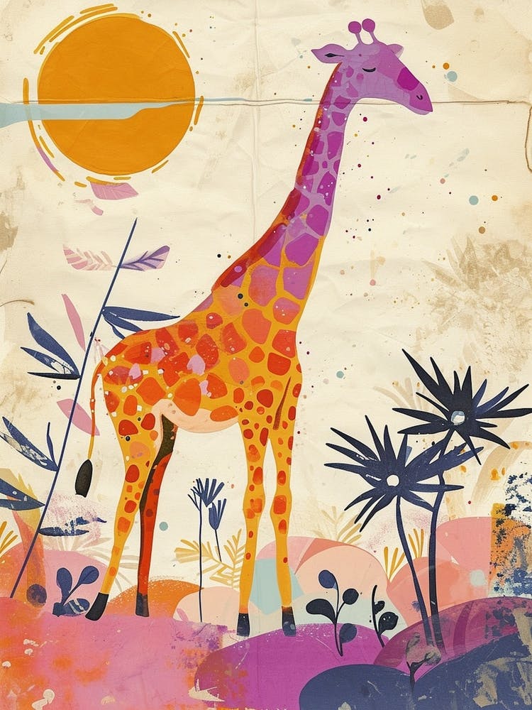 Giraffe In The Sun Storybook Watercolour Inspired 1